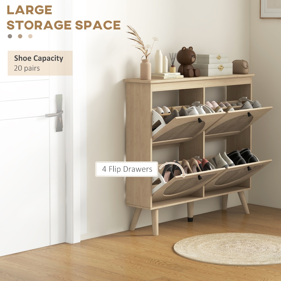 Image 934827_ALTMORE3.jpg, Product 934-827 / Price $204.99, HOMCOM Shoe Storage Cabinet, Narrow Shoe Cabinet with 4 Flip Drawers, Oak from HOMCOM on TSC.ca's Home & Garden department