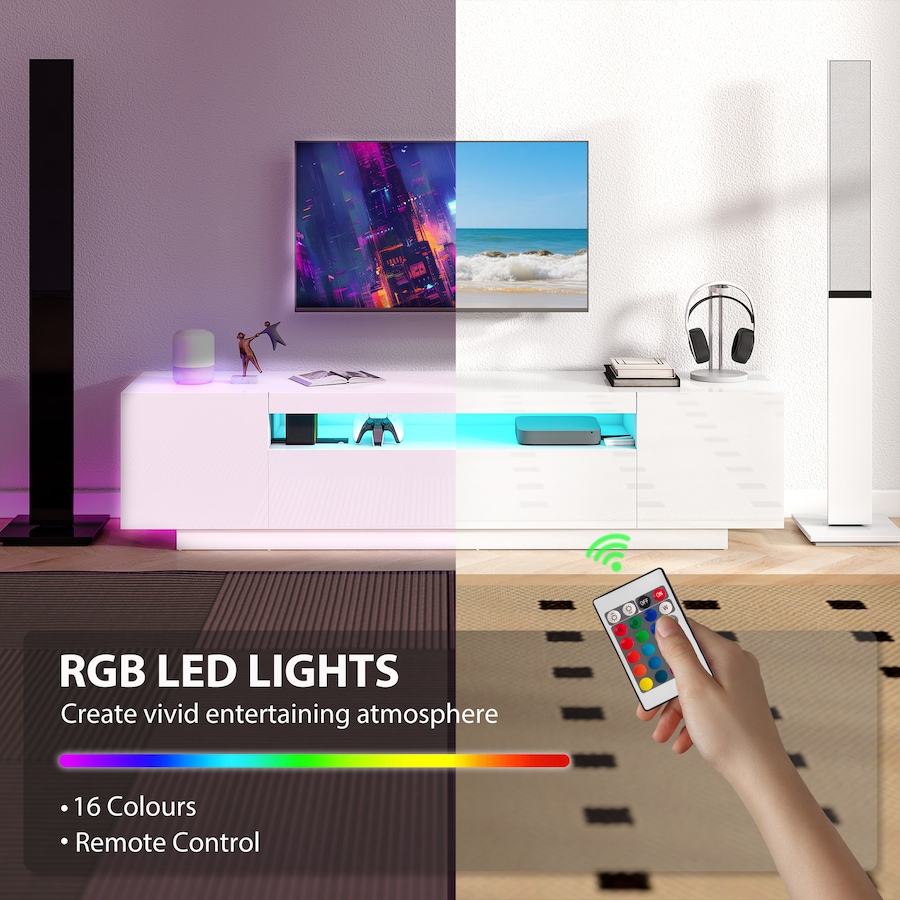 Image 934833_ALTMORE11.jpg, Product 934-833 / Price $237.99, HOMCOM Modern TV Stand with RGB LED Lights, Entertainment Center, White from HOMCOM on TSC.ca's Home & Garden department