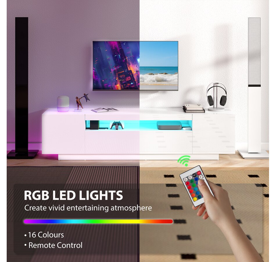 Image 934833_ALTMORE3.jpg, Product 934-833 / Price $252.99, HOMCOM Modern TV Stand with RGB LED Lights, Entertainment Center, White from HOMCOM on TSC.ca's Home & Garden department