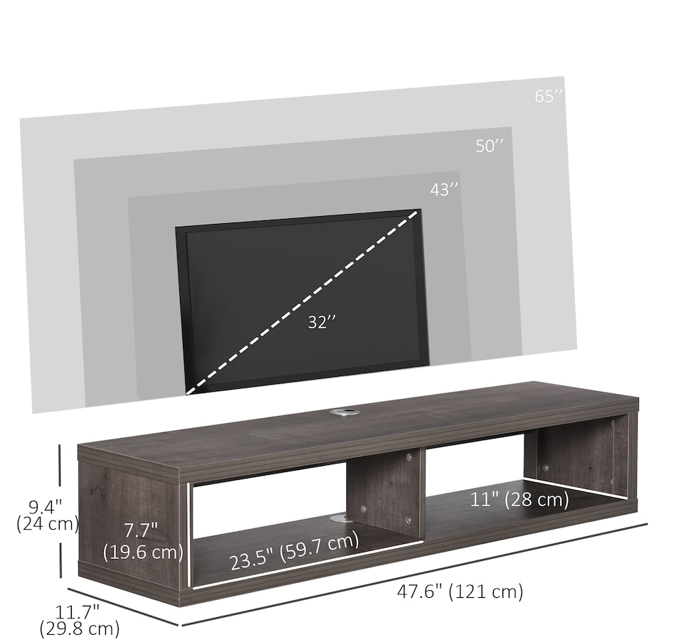 Image 934858_ALTMORE2.jpg, Product 934-858 / Price $96.99, HOMCOM Wall Mounted Media Console, Floating TV Stand Shelf, Dark Grey from HOMCOM on TSC.ca's Home & Garden department