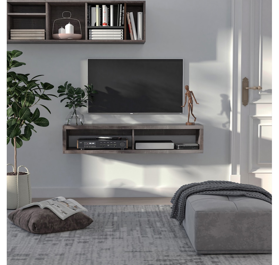 Image 934858_ALTMORE3.jpg, Product 934-858 / Price $96.99, HOMCOM Wall Mounted Media Console, Floating TV Stand Shelf, Dark Grey from HOMCOM on TSC.ca's Home & Garden department
