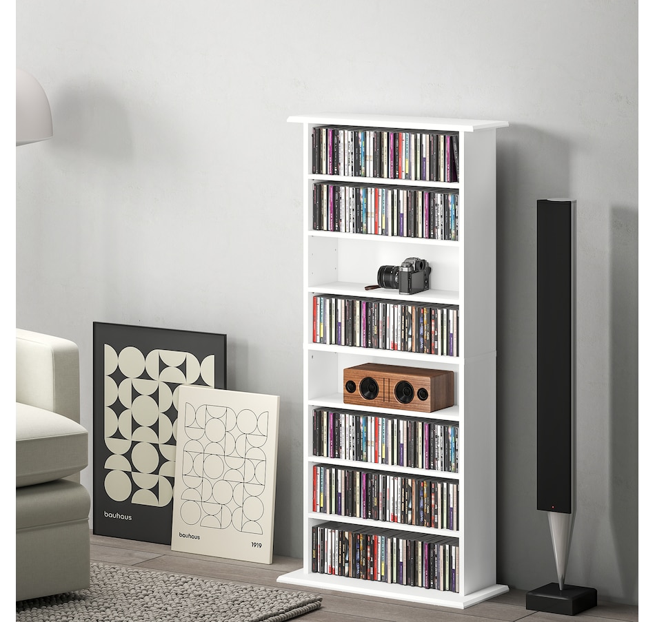 Image 934893_ALTMORE1.jpg, Product 934-893 / Price $129.99, HOMCOM Media Storage Cabinet 8-Tier DVD Shelf w/ Adjustable Shelves White from HOMCOM on TSC.ca's department