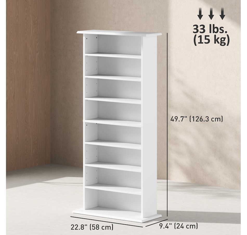 Image 934893_ALTMORE2.jpg, Product 934-893 / Price $129.99, HOMCOM Media Storage Cabinet 8-Tier DVD Shelf w/ Adjustable Shelves White from HOMCOM on TSC.ca's department
