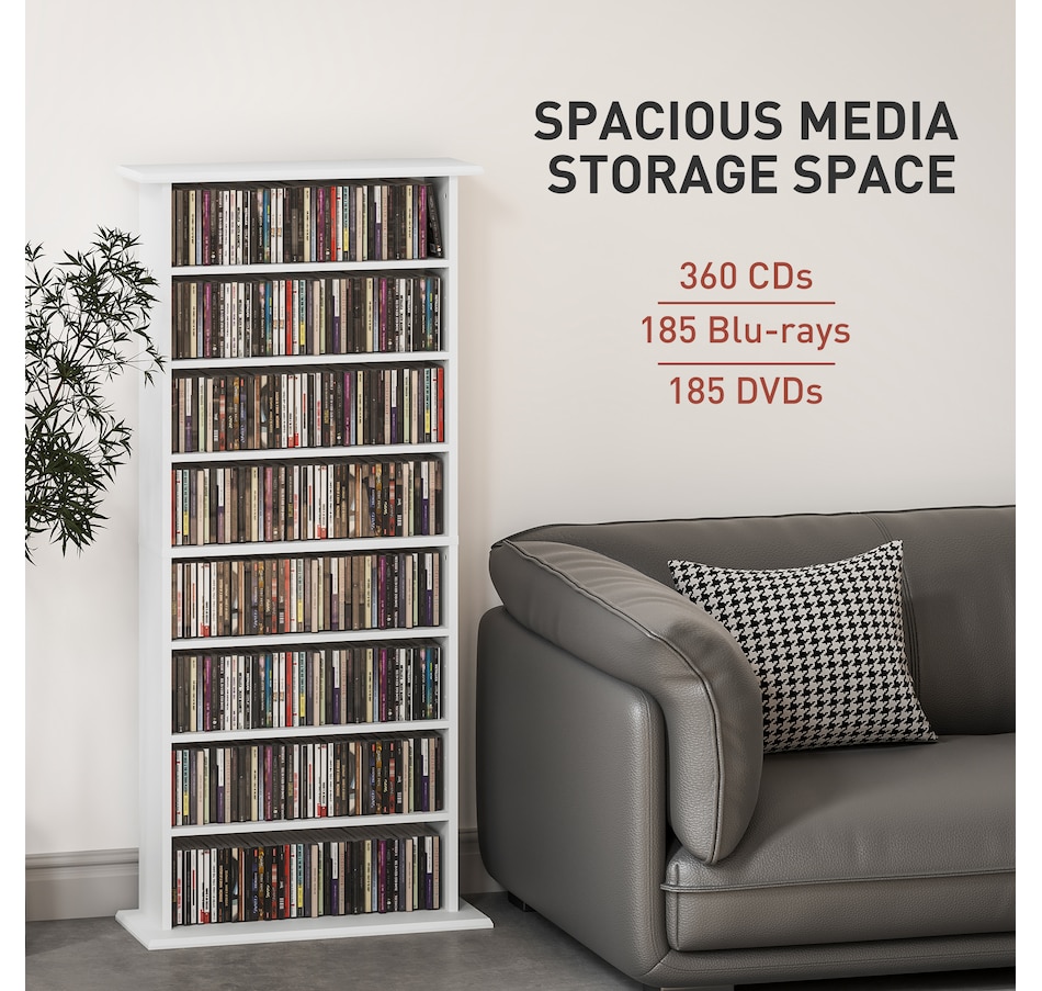 Image 934893_ALTMORE3.jpg, Product 934-893 / Price $129.99, HOMCOM Media Storage Cabinet 8-Tier DVD Shelf w/ Adjustable Shelves White from HOMCOM on TSC.ca's department