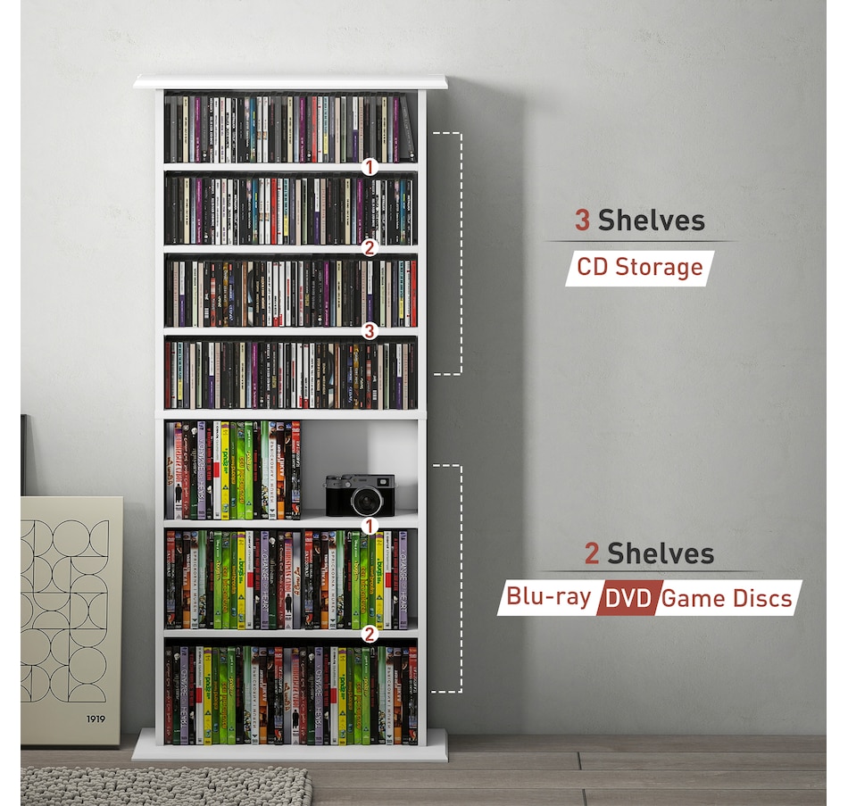 Image 934893_ALTMORE7.jpg, Product 934-893 / Price $129.99, HOMCOM Media Storage Cabinet 8-Tier DVD Shelf w/ Adjustable Shelves White from HOMCOM on TSC.ca's department