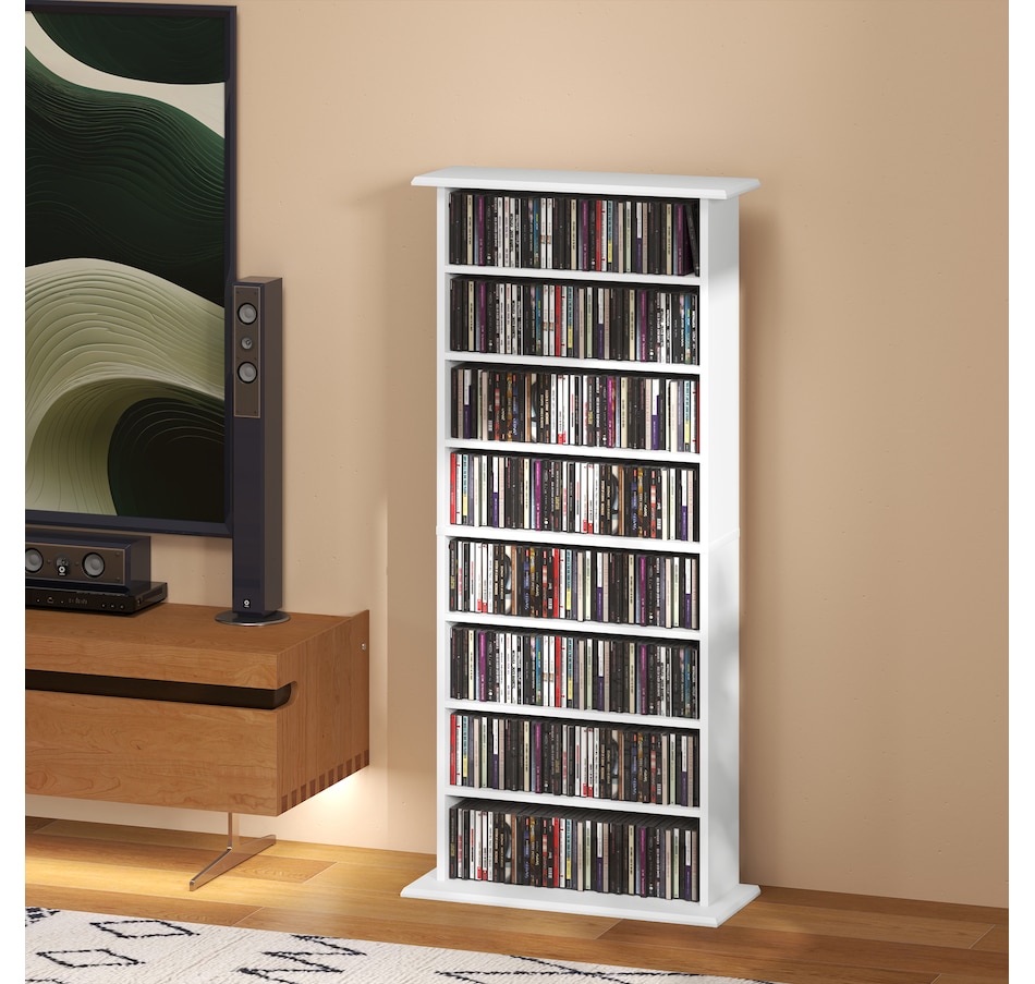 Image 934893_ALTMORE8.jpg, Product 934-893 / Price $129.99, HOMCOM Media Storage Cabinet 8-Tier DVD Shelf w/ Adjustable Shelves White from HOMCOM on TSC.ca's department