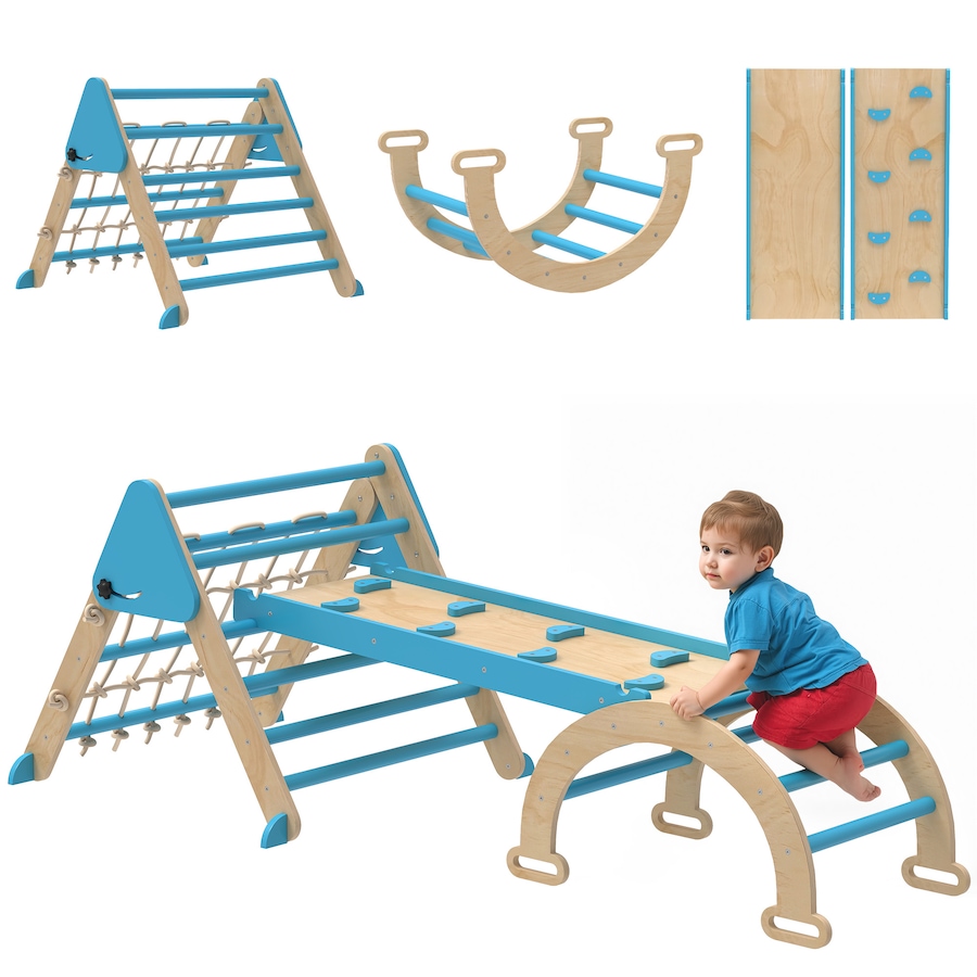 Image 934908.jpg, Product 934-908 / Price $105.99, Qaba 8-in-1 Foldable Pikler Triangle Set with Arch, Ramp and Ladder, Blue from Qaba on TSC.ca's Home & Garden department