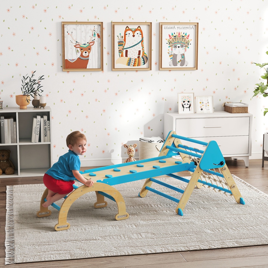 Image 934908_ALTMORE1.jpg, Product 934-908 / Price $105.99, Qaba 8-in-1 Foldable Pikler Triangle Set with Arch, Ramp and Ladder, Blue from Qaba on TSC.ca's Home & Garden department