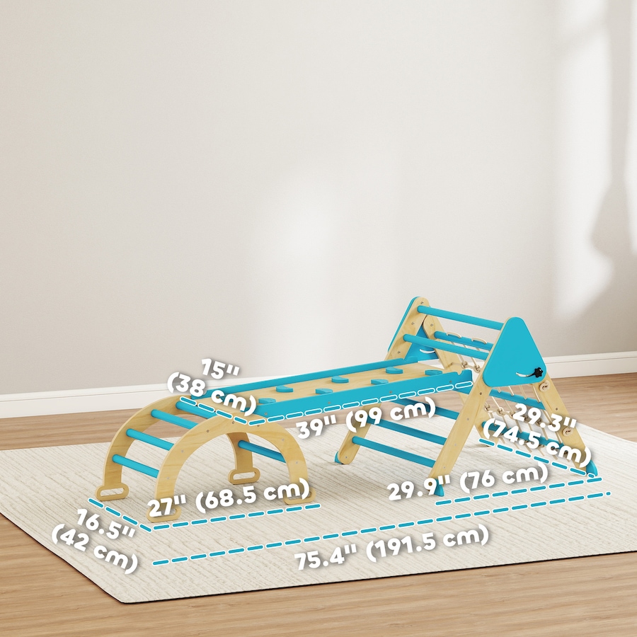 Image 934908_ALTMORE2.jpg, Product 934-908 / Price $105.99, Qaba 8-in-1 Foldable Pikler Triangle Set with Arch, Ramp and Ladder, Blue from Qaba on TSC.ca's Home & Garden department