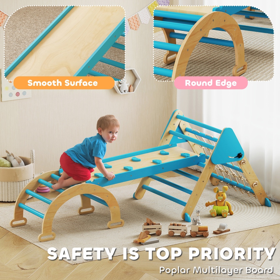 Image 934908_ALTMORE4.jpg, Product 934-908 / Price $105.99, Qaba 8-in-1 Foldable Pikler Triangle Set with Arch, Ramp and Ladder, Blue from Qaba on TSC.ca's Home & Garden department
