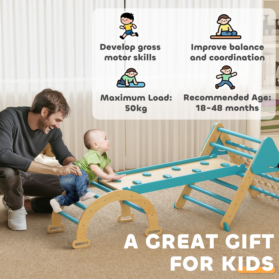 Image 934908_ALTMORE7.jpg, Product 934-908 / Price $105.99, Qaba 8-in-1 Foldable Pikler Triangle Set with Arch, Ramp and Ladder, Blue from Qaba on TSC.ca's Home & Garden department