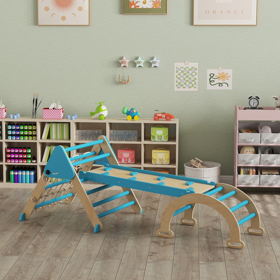 Image 934908_ALTMORE8.jpg, Product 934-908 / Price $105.99, Qaba 8-in-1 Foldable Pikler Triangle Set with Arch, Ramp and Ladder, Blue from Qaba on TSC.ca's Home & Garden department