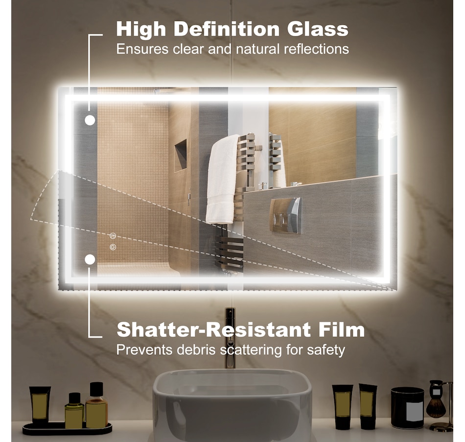 Image 934915_ALTMORE5.jpg, Product 934-915 / Price $174.99, HOMCOM 39" x 24" LED Bathroom Mirror, Wall Mounted Vanity Mirror, Clear from HOMCOM on TSC.ca's Home & Garden department