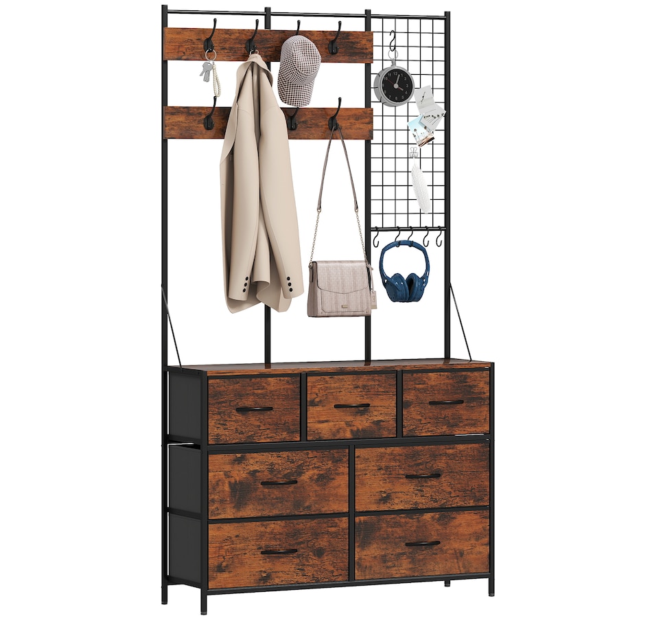 Image 934917.jpg, Product 934-917 / Price $126.99, HOMCOM 4-In-1 Hall Tree with 7 Drawer Fabric Dresser Coat Rack Rustic Brown from HOMCOM on TSC.ca's Home & Garden department