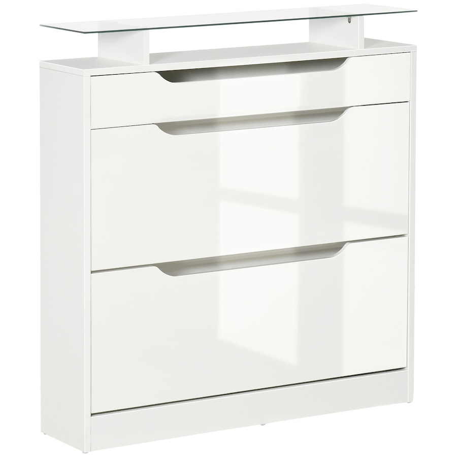 Image 934919.jpg, Product 934-919 / Price $154.99, HOMCOM High Gloss Shoe Cabinet with 2 Flip Drawers and Glass Top, White from HOMCOM on TSC.ca's Home & Garden department