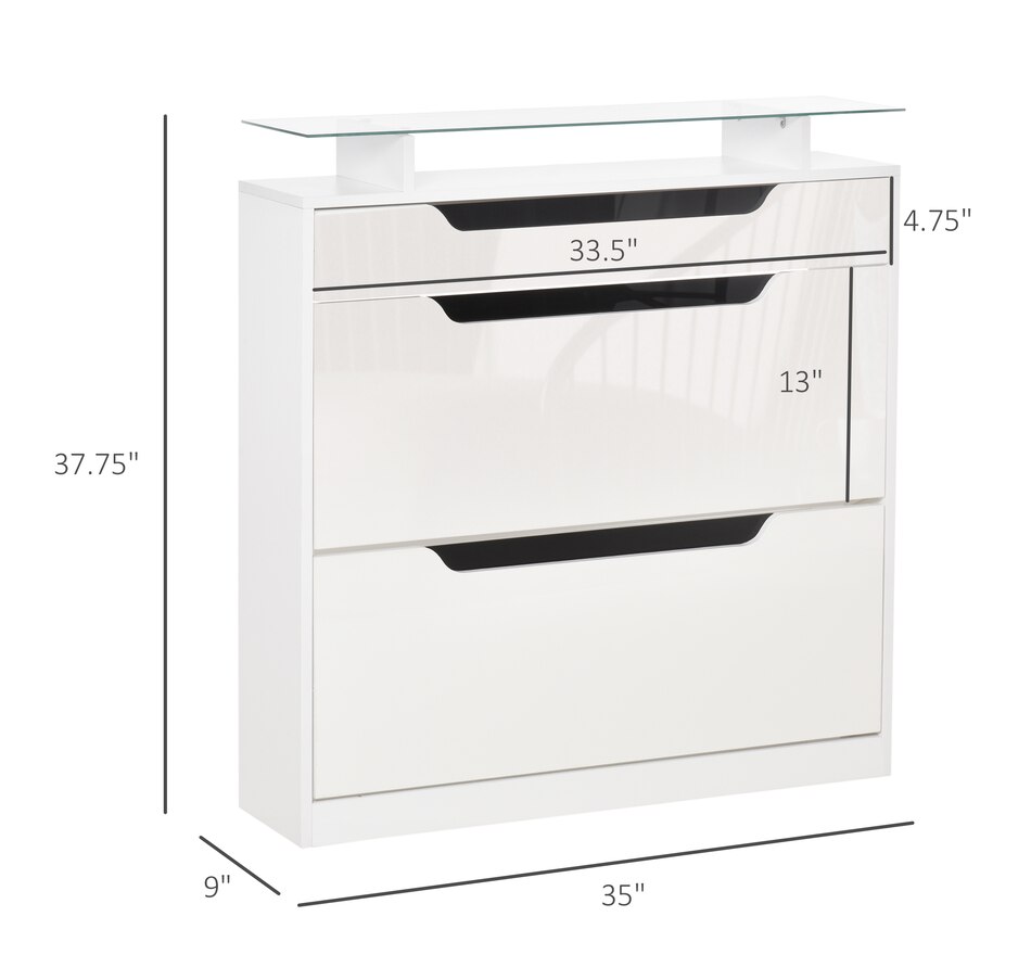 Image 934919_ALTMORE2.jpg, Product 934-919 / Price $164.99, HOMCOM High Gloss Shoe Cabinet with 2 Flip Drawers and Glass Top, White from HOMCOM on TSC.ca's Home & Garden department