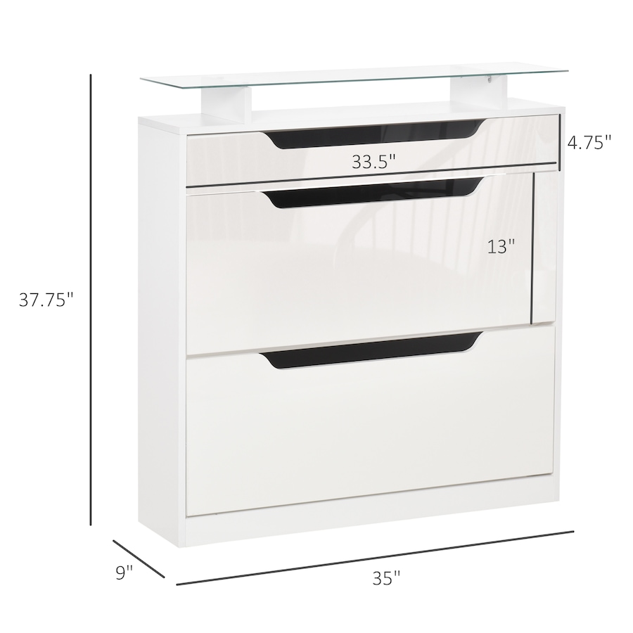 Image 934919_ALTMORE2.jpg, Product 934-919 / Price $154.99, HOMCOM High Gloss Shoe Cabinet with 2 Flip Drawers and Glass Top, White from HOMCOM on TSC.ca's Home & Garden department
