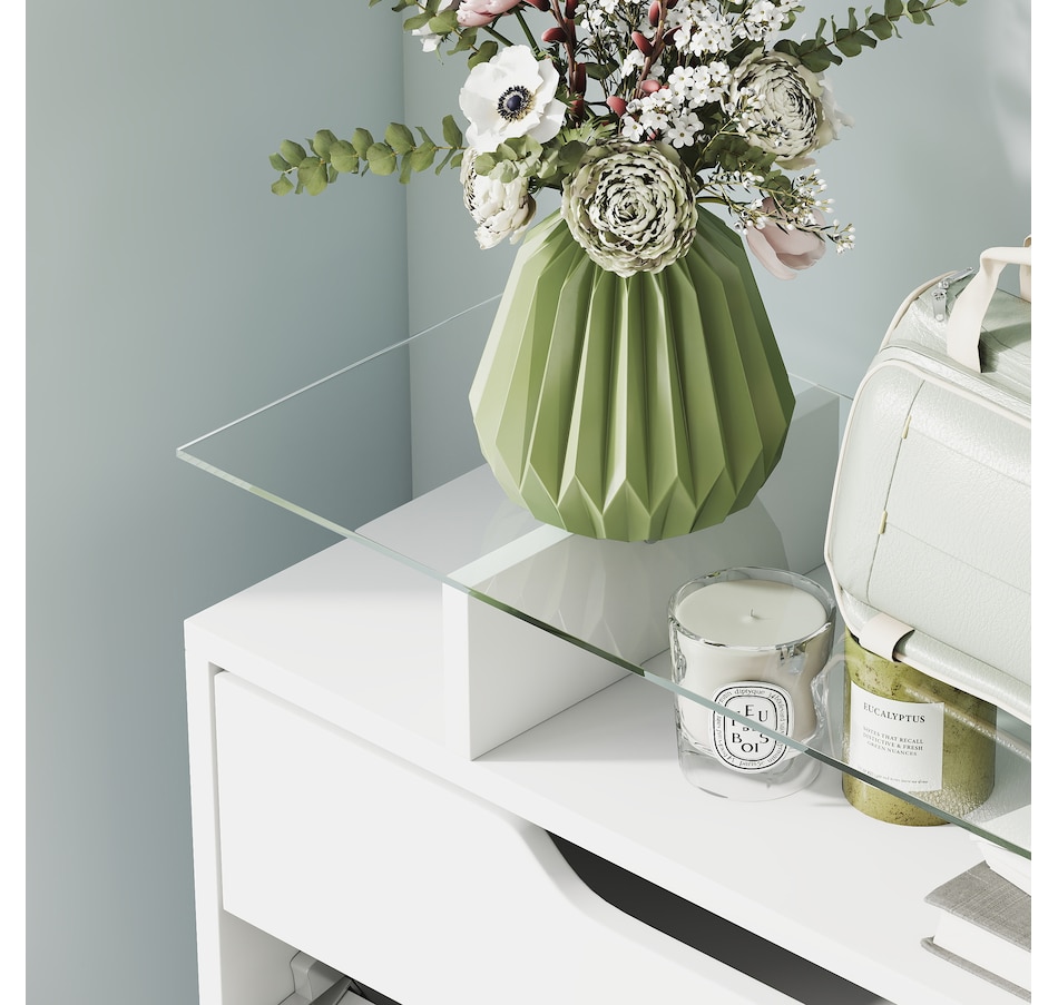 Image 934919_ALTMORE7.jpg, Product 934-919 / Price $164.99, HOMCOM High Gloss Shoe Cabinet with 2 Flip Drawers and Glass Top, White from HOMCOM on TSC.ca's Home & Garden department
