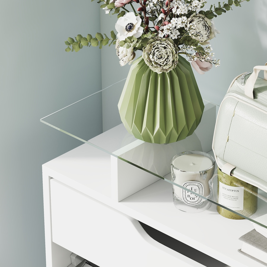 Image 934919_ALTMORE7.jpg, Product 934-919 / Price $154.99, HOMCOM High Gloss Shoe Cabinet with 2 Flip Drawers and Glass Top, White from HOMCOM on TSC.ca's Home & Garden department