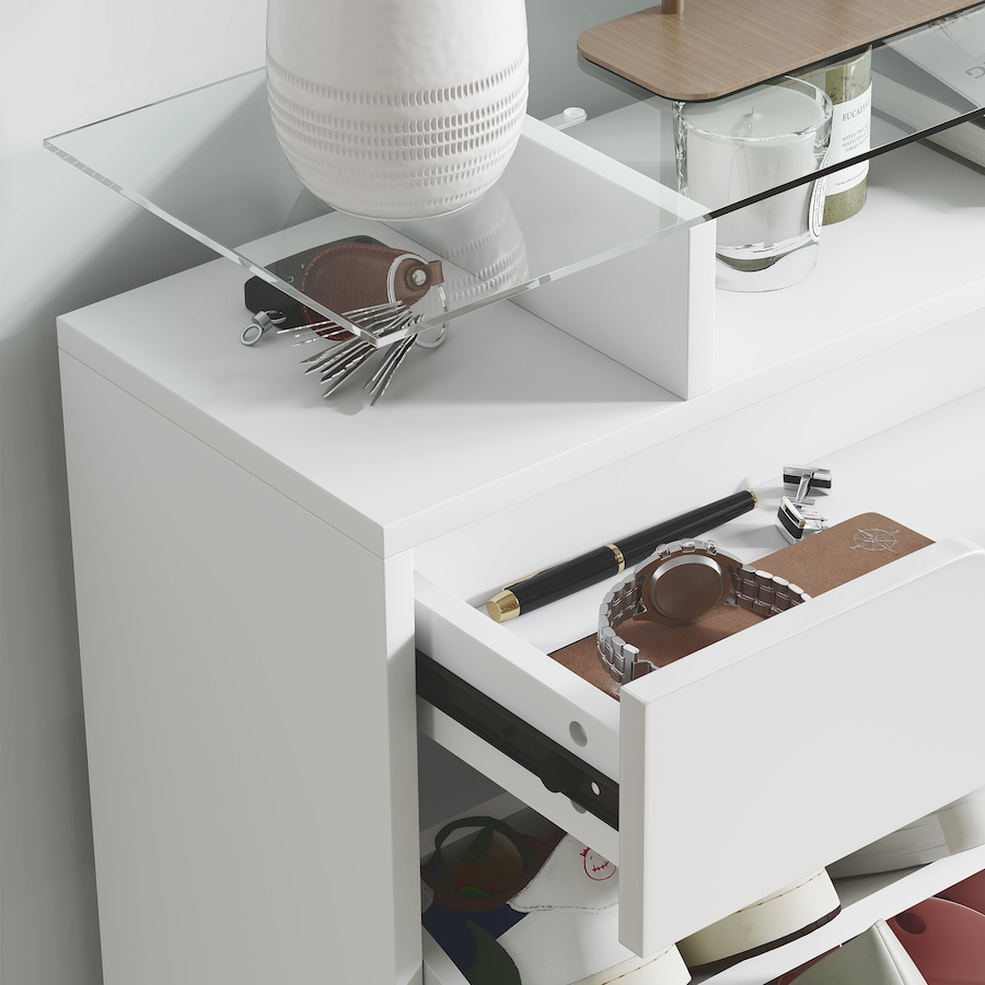 Image 934919_ALTMORE8.jpg, Product 934-919 / Price $154.99, HOMCOM High Gloss Shoe Cabinet with 2 Flip Drawers and Glass Top, White from HOMCOM on TSC.ca's Home & Garden department