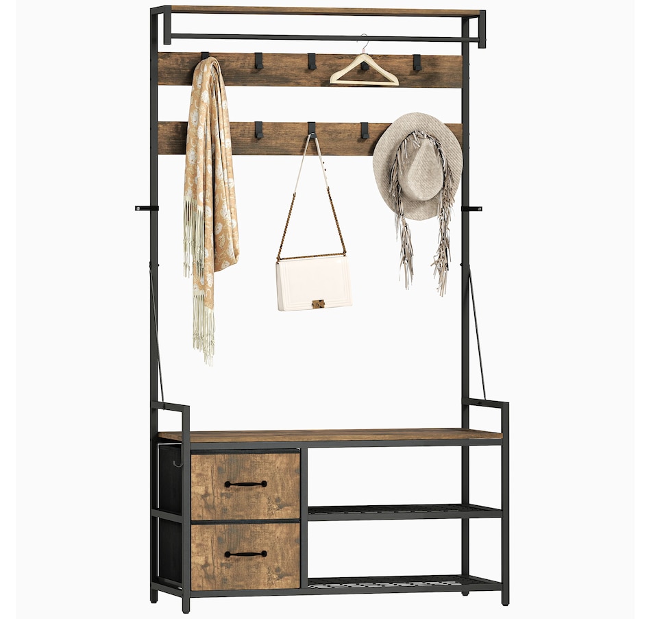 Image 934920.jpg, Product 934-920 / Price $119.99, HOMCOM Hall Tree with Hooks and Shoe Storage, Coat Rack, Rustic Brown from HOMCOM on TSC.ca's Home & Garden department