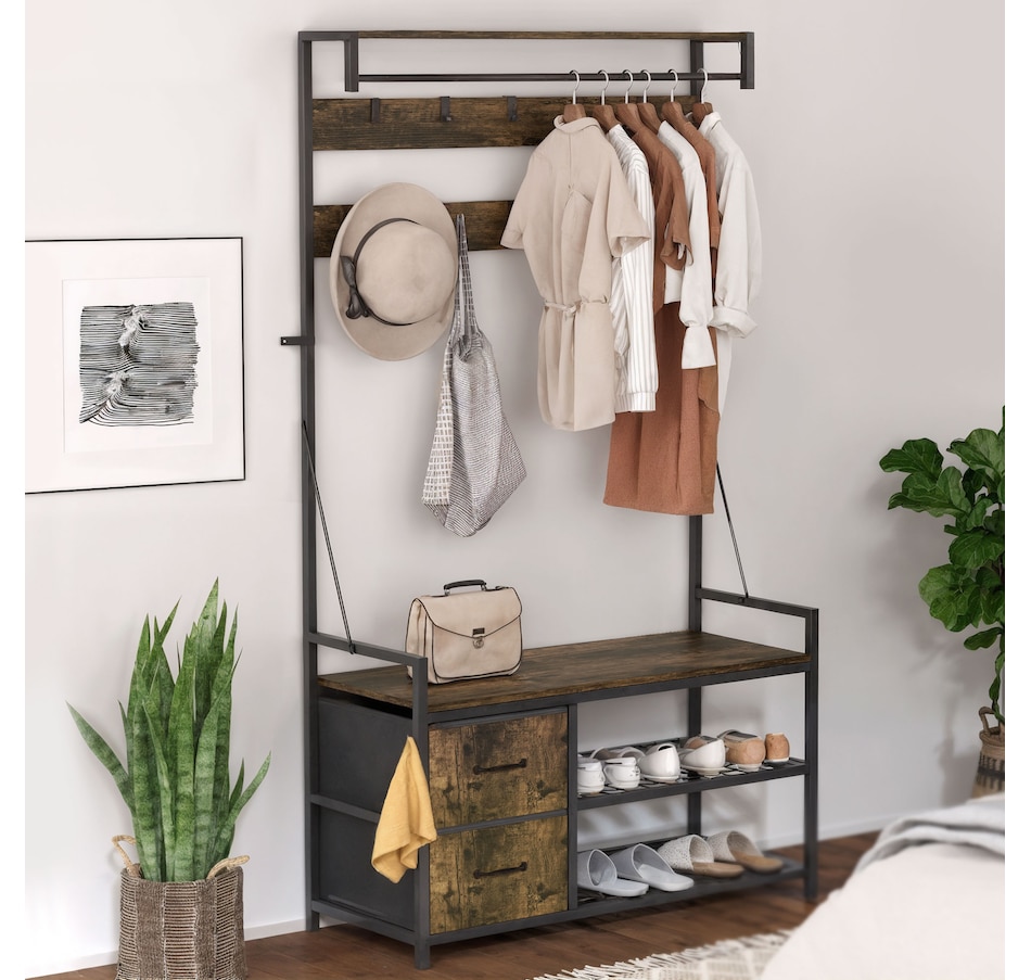 Image 934920_ALTMORE1.jpg, Product 934-920 / Price $119.99, HOMCOM Hall Tree with Hooks and Shoe Storage, Coat Rack, Rustic Brown from HOMCOM on TSC.ca's Home & Garden department