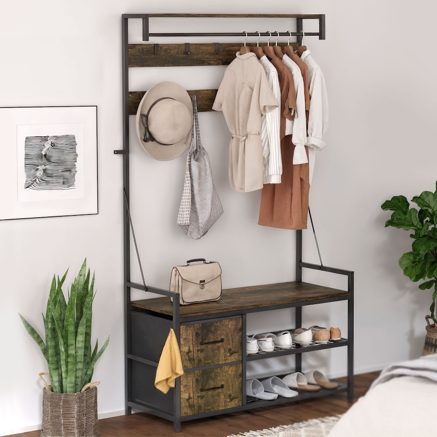 Image 934920_ALTMORE1.jpg, Product 934-920 / Price $112.99, HOMCOM Hall Tree with Hooks and Shoe Storage, Coat Rack, Rustic Brown from HOMCOM on TSC.ca's Home & Garden department