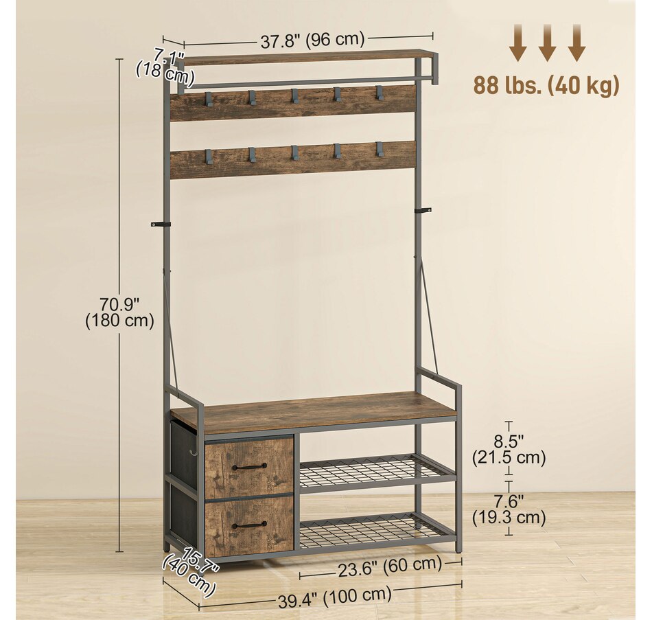 Image 934920_ALTMORE2.jpg, Product 934-920 / Price $119.99, HOMCOM Hall Tree with Hooks and Shoe Storage, Coat Rack, Rustic Brown from HOMCOM on TSC.ca's Home & Garden department