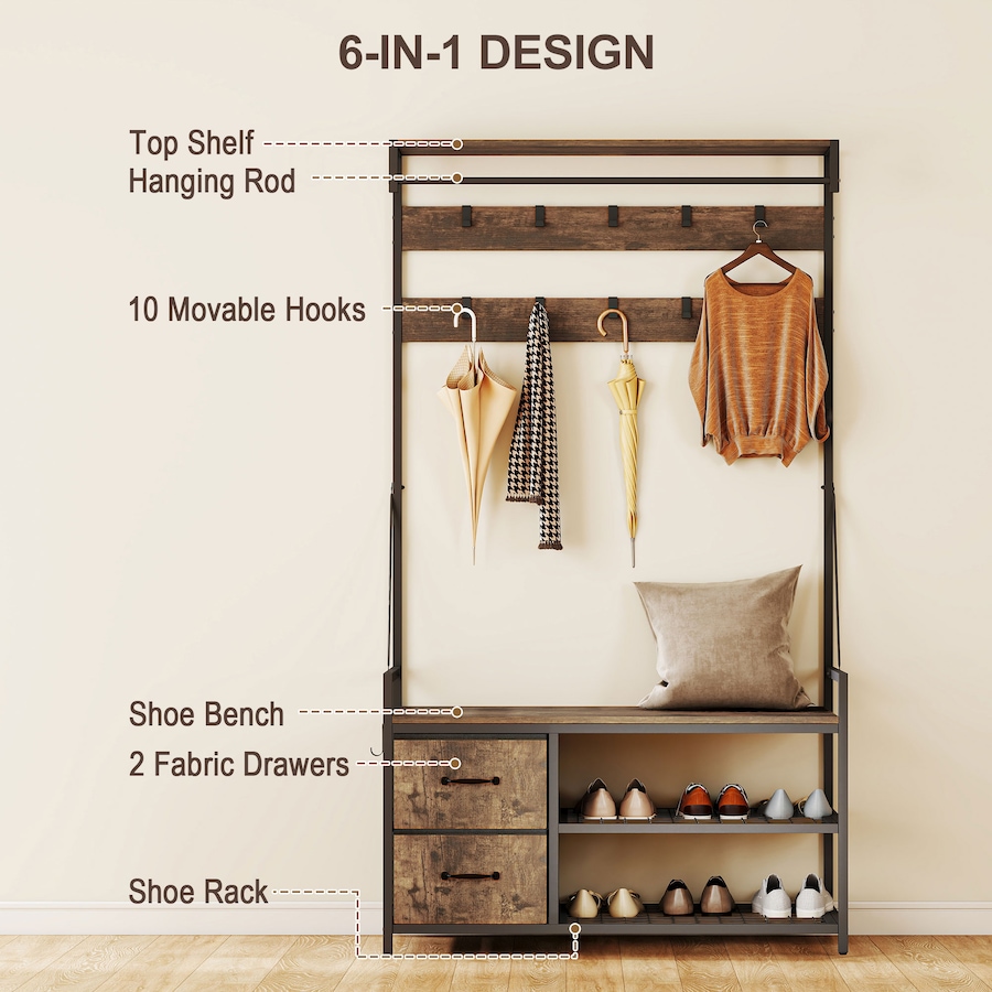 Image 934920_ALTMORE3.jpg, Product 934-920 / Price $112.99, HOMCOM Hall Tree with Hooks and Shoe Storage, Coat Rack, Rustic Brown from HOMCOM on TSC.ca's Home & Garden department