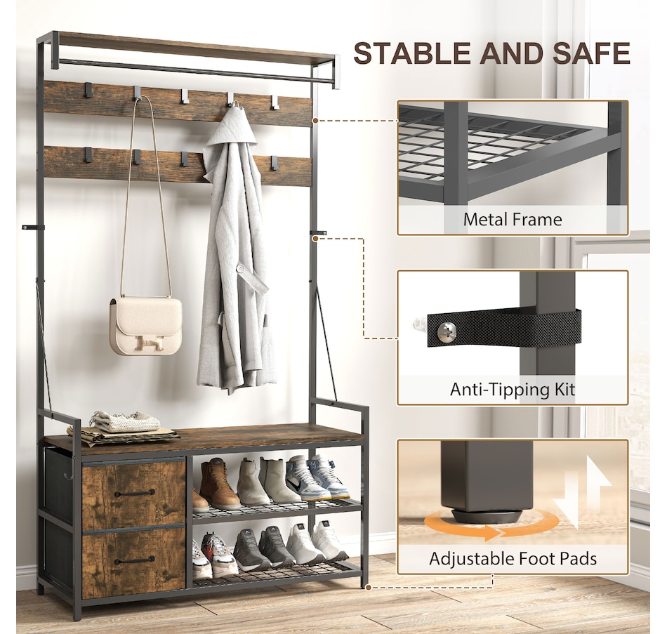 Image 934920_ALTMORE6.jpg, Product 934-920 / Price $119.99, HOMCOM Hall Tree with Hooks and Shoe Storage, Coat Rack, Rustic Brown from HOMCOM on TSC.ca's Home & Garden department