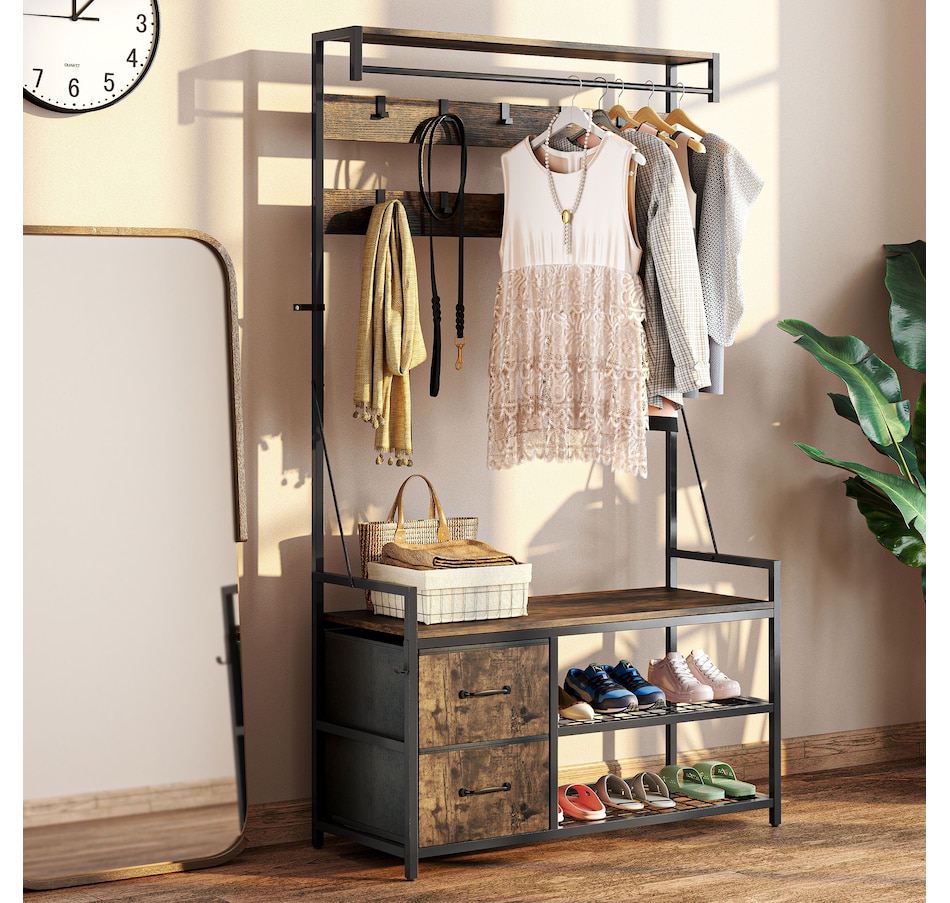 Image 934920_ALTMORE7.jpg, Product 934-920 / Price $119.99, HOMCOM Hall Tree with Hooks and Shoe Storage, Coat Rack, Rustic Brown from HOMCOM on TSC.ca's Home & Garden department
