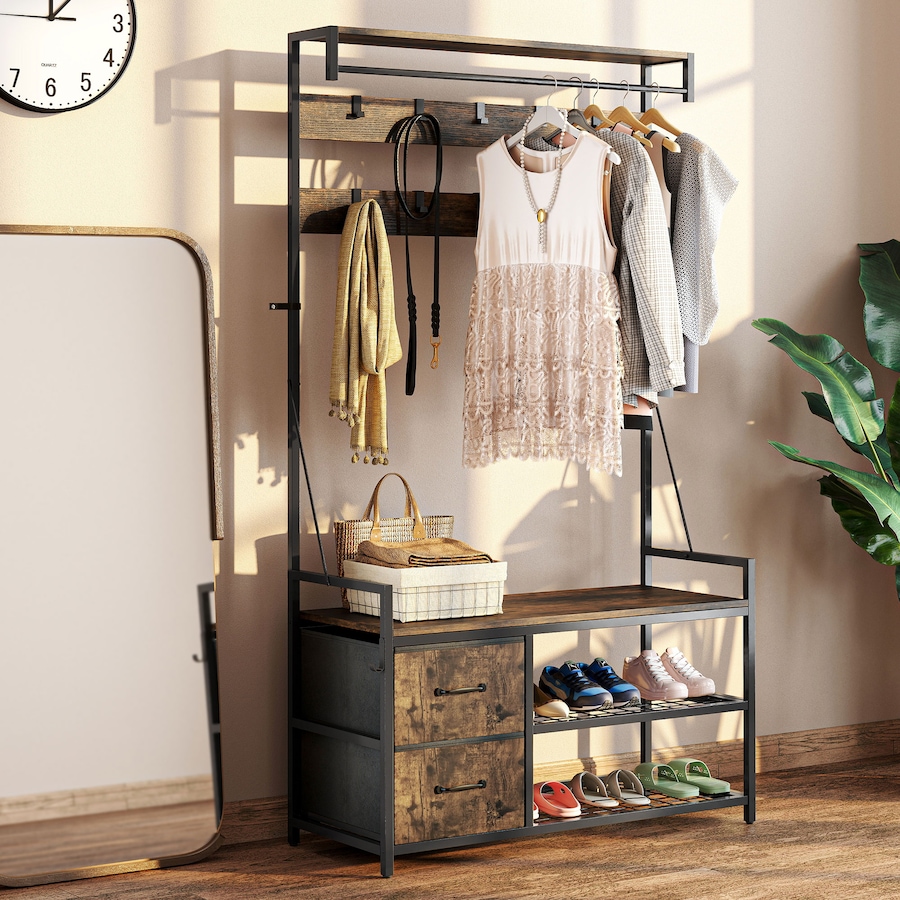 Image 934920_ALTMORE7.jpg, Product 934-920 / Price $112.99, HOMCOM Hall Tree with Hooks and Shoe Storage, Coat Rack, Rustic Brown from HOMCOM on TSC.ca's Home & Garden department