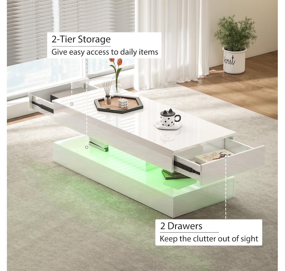 Image 934938_ALTMORE4.jpg, Product 934-938 / Price $179.99, HOMCOM High Gloss Coffee Table with Adjustable LED Light Center Table White from HOMCOM on TSC.ca's Home & Garden department