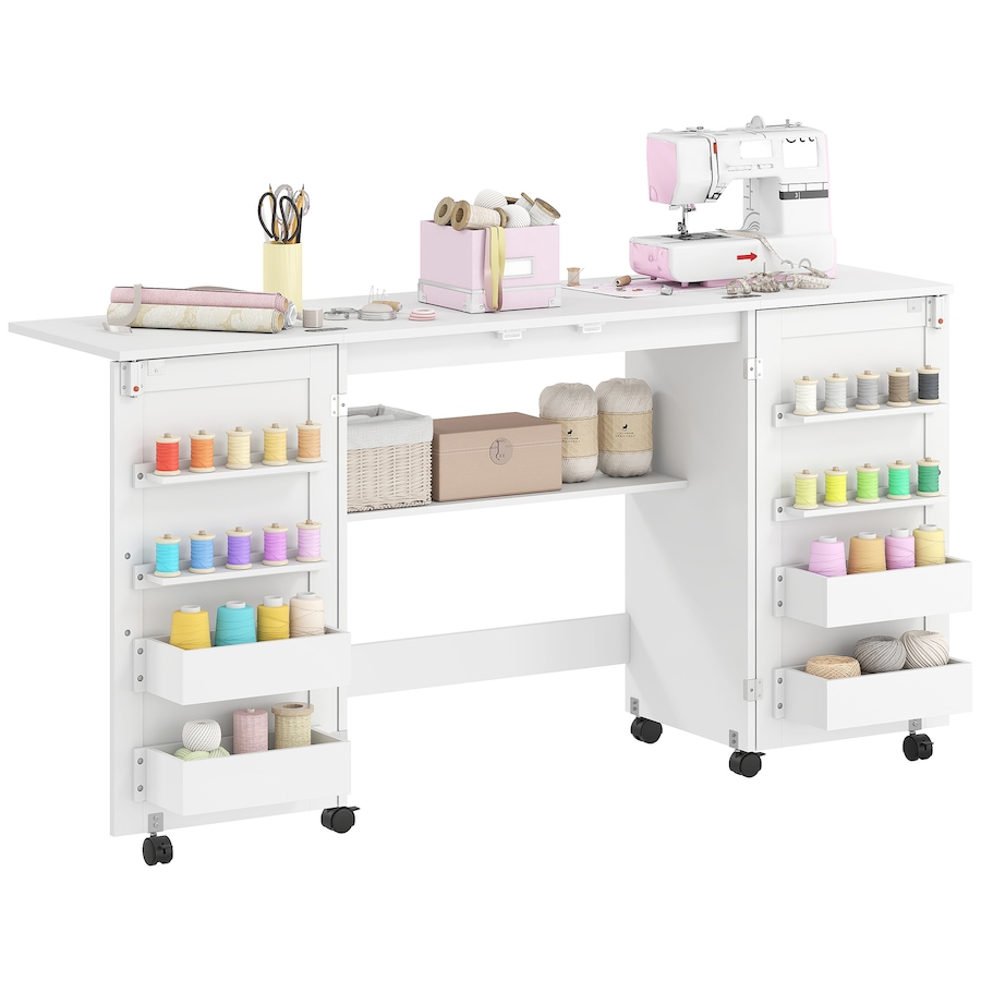 Image 934947.jpg, Product 934-947 / Price $169.99, HOMCOM Folding Sewing Table with 2 Magnetic Doors Mobile Craft Table White from HOMCOM on TSC.ca's Home & Garden department