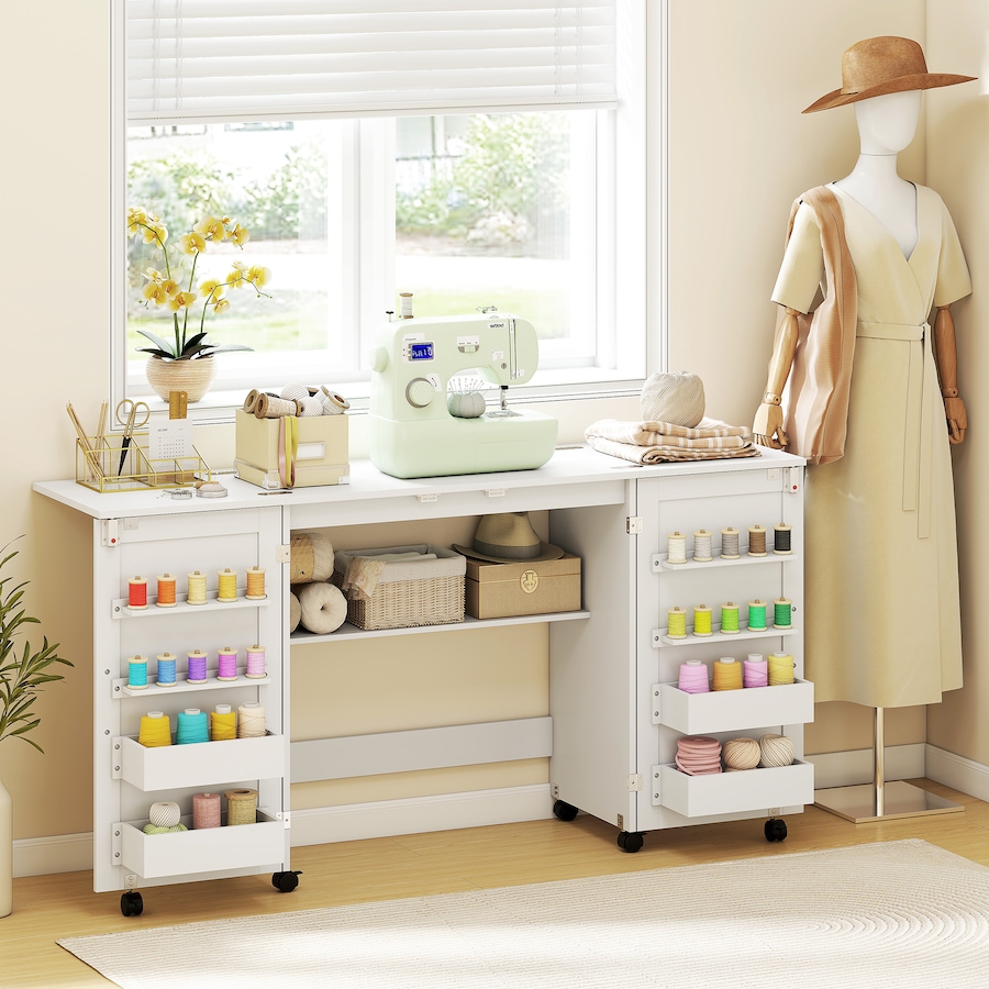 Image 934947_ALTMORE1.jpg, Product 934-947 / Price $169.99, HOMCOM Folding Sewing Table with 2 Magnetic Doors Mobile Craft Table White from HOMCOM on TSC.ca's Home & Garden department