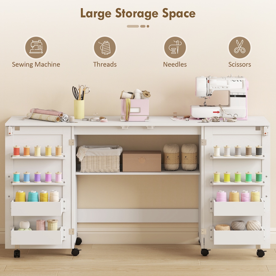 Image 934947_ALTMORE4.jpg, Product 934-947 / Price $169.99, HOMCOM Folding Sewing Table with 2 Magnetic Doors Mobile Craft Table White from HOMCOM on TSC.ca's Home & Garden department