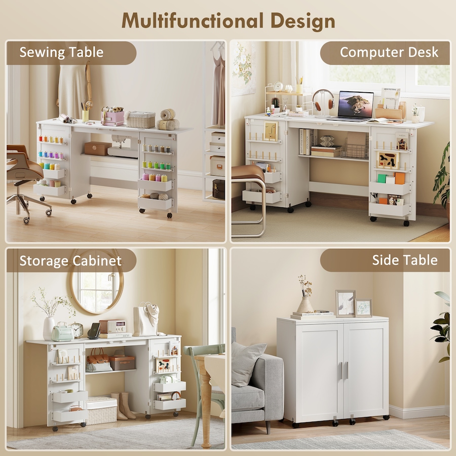Image 934947_ALTMORE5.jpg, Product 934-947 / Price $169.99, HOMCOM Folding Sewing Table with 2 Magnetic Doors Mobile Craft Table White from HOMCOM on TSC.ca's Home & Garden department