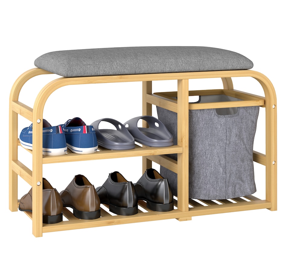 Image 934973.jpg, Product 934-973 / Price $81.99, HOMCOM Bamboo Shoe Bench Shoe Rack Bench with Cushion Basket Nature Wood from HOMCOM on TSC.ca's Home & Garden department