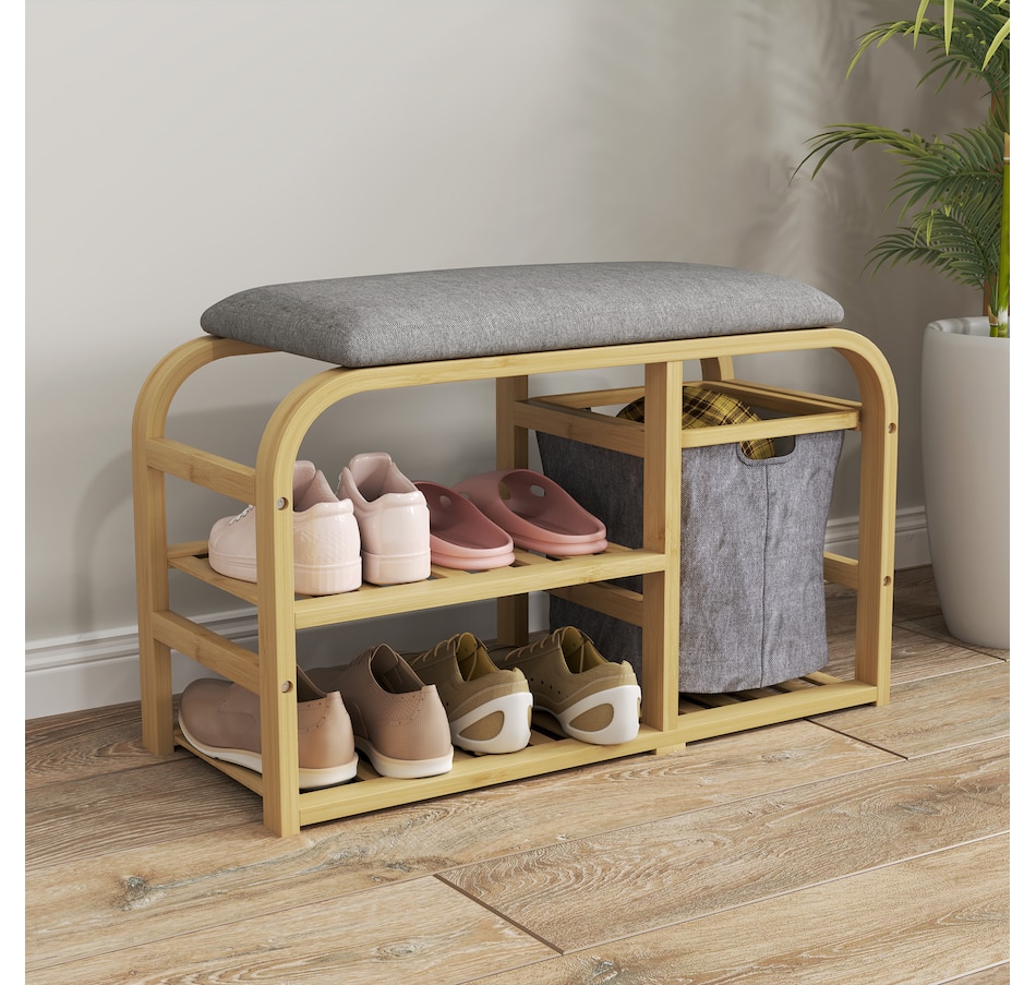 Image 934973_ALTMORE1.jpg, Product 934-973 / Price $81.99, HOMCOM Bamboo Shoe Bench Shoe Rack Bench with Cushion Basket Nature Wood from HOMCOM on TSC.ca's Home & Garden department