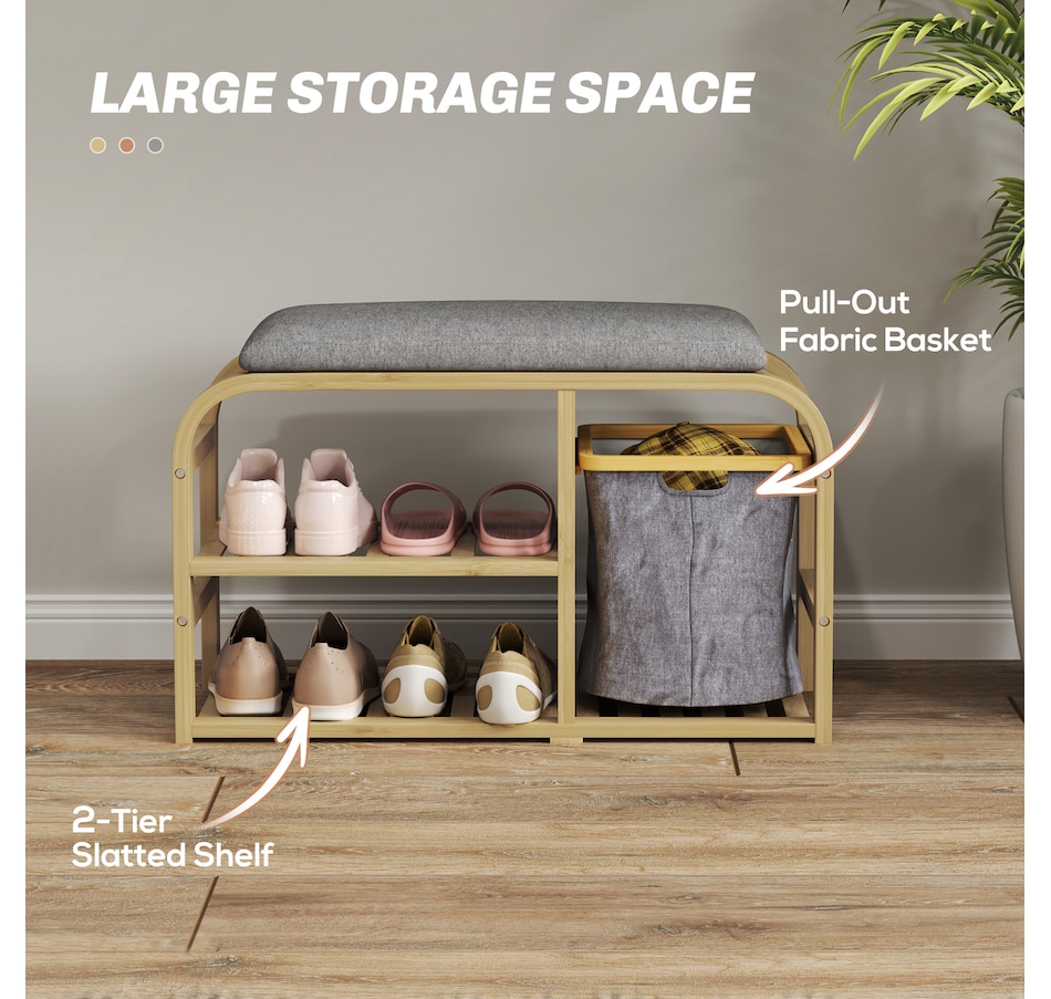 Image 934973_ALTMORE4.jpg, Product 934-973 / Price $81.99, HOMCOM Bamboo Shoe Bench Shoe Rack Bench with Cushion Basket Nature Wood from HOMCOM on TSC.ca's Home & Garden department