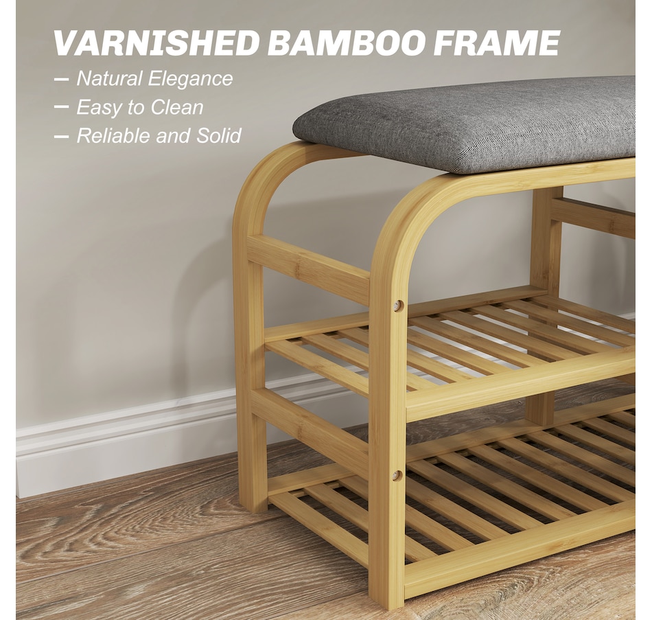 Image 934973_ALTMORE5.jpg, Product 934-973 / Price $81.99, HOMCOM Bamboo Shoe Bench Shoe Rack Bench with Cushion Basket Nature Wood from HOMCOM on TSC.ca's Home & Garden department