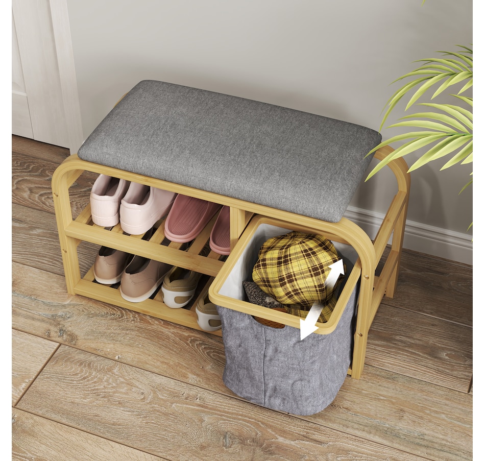 Image 934973_ALTMORE6.jpg, Product 934-973 / Price $81.99, HOMCOM Bamboo Shoe Bench Shoe Rack Bench with Cushion Basket Nature Wood from HOMCOM on TSC.ca's Home & Garden department