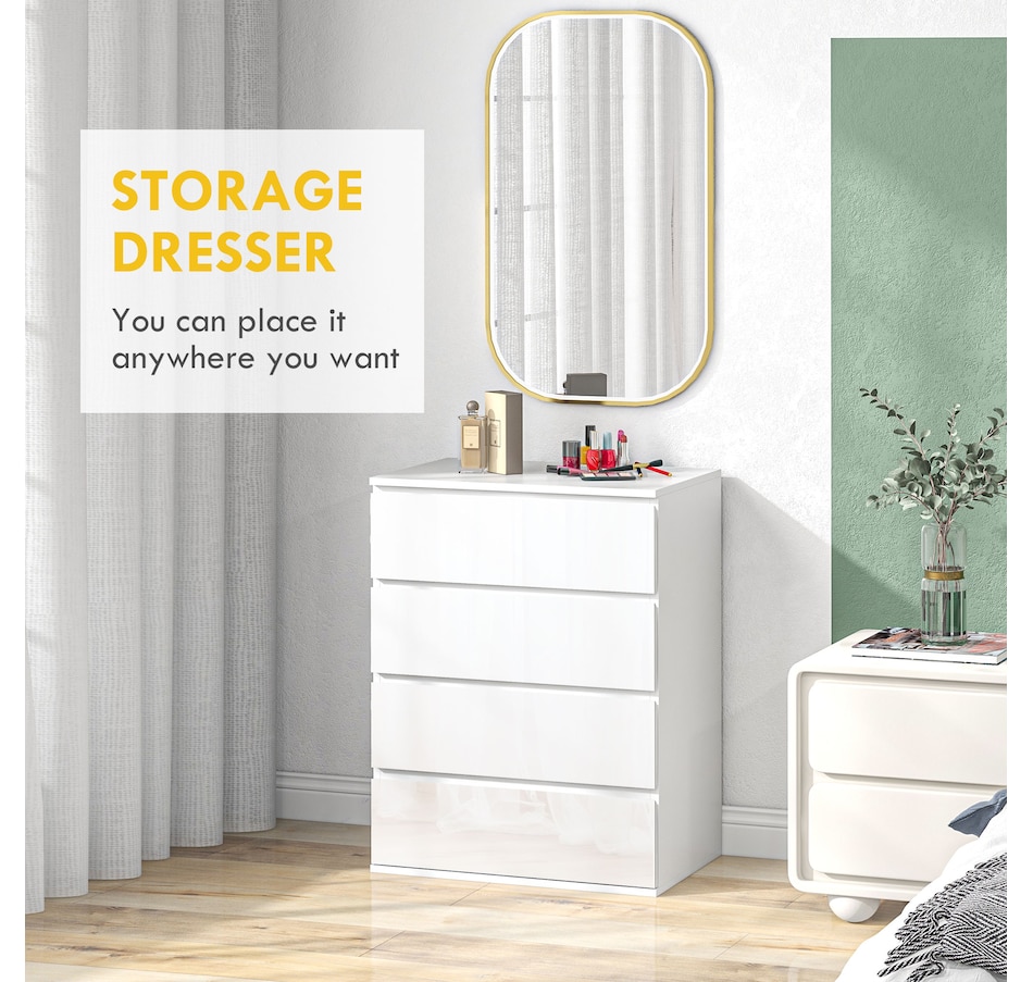 Image 934976_ALTMORE3.jpg, Product 934-976 / Price $159.99, HOMCOM High Gloss Chest of Drawers 4 Drawer Dresser with Metal Runner White from HOMCOM on TSC.ca's Home & Garden department