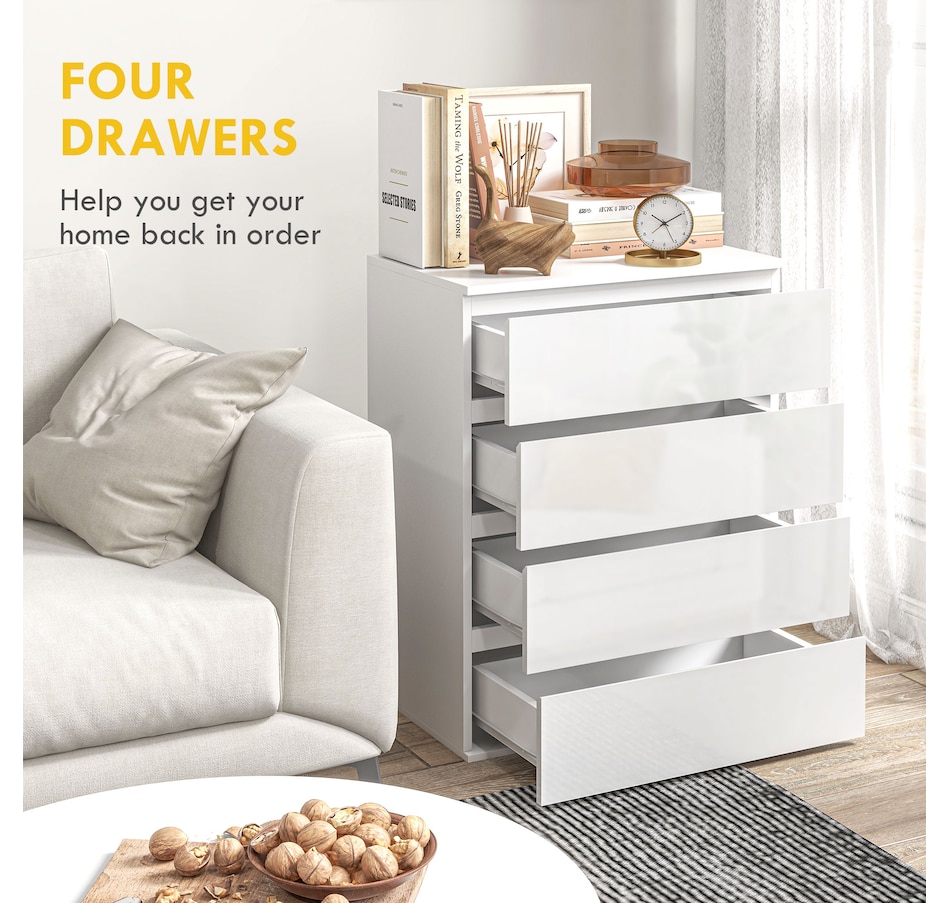 Image 934976_ALTMORE4.jpg, Product 934-976 / Price $159.99, HOMCOM High Gloss Chest of Drawers 4 Drawer Dresser with Metal Runner White from HOMCOM on TSC.ca's Home & Garden department