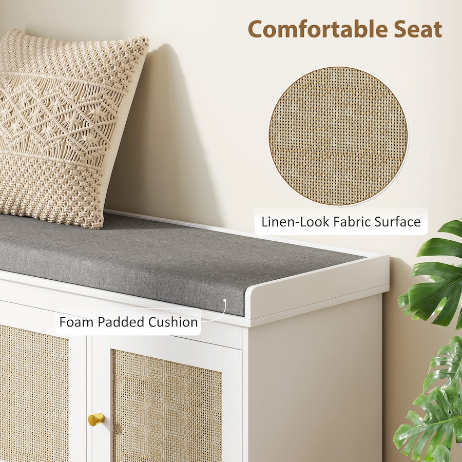 Image 934981_ALTMORE4.jpg, Product 934-981 / Price $139.99, HOMCOM Shoe Bench with Rattan Doors, Cushion, Entryway Shoe Storage, White from HOMCOM on TSC.ca's Home & Garden department