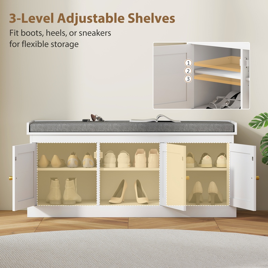 Image 934981_ALTMORE6.jpg, Product 934-981 / Price $139.99, HOMCOM Shoe Bench with Rattan Doors, Cushion, Entryway Shoe Storage, White from HOMCOM on TSC.ca's Home & Garden department