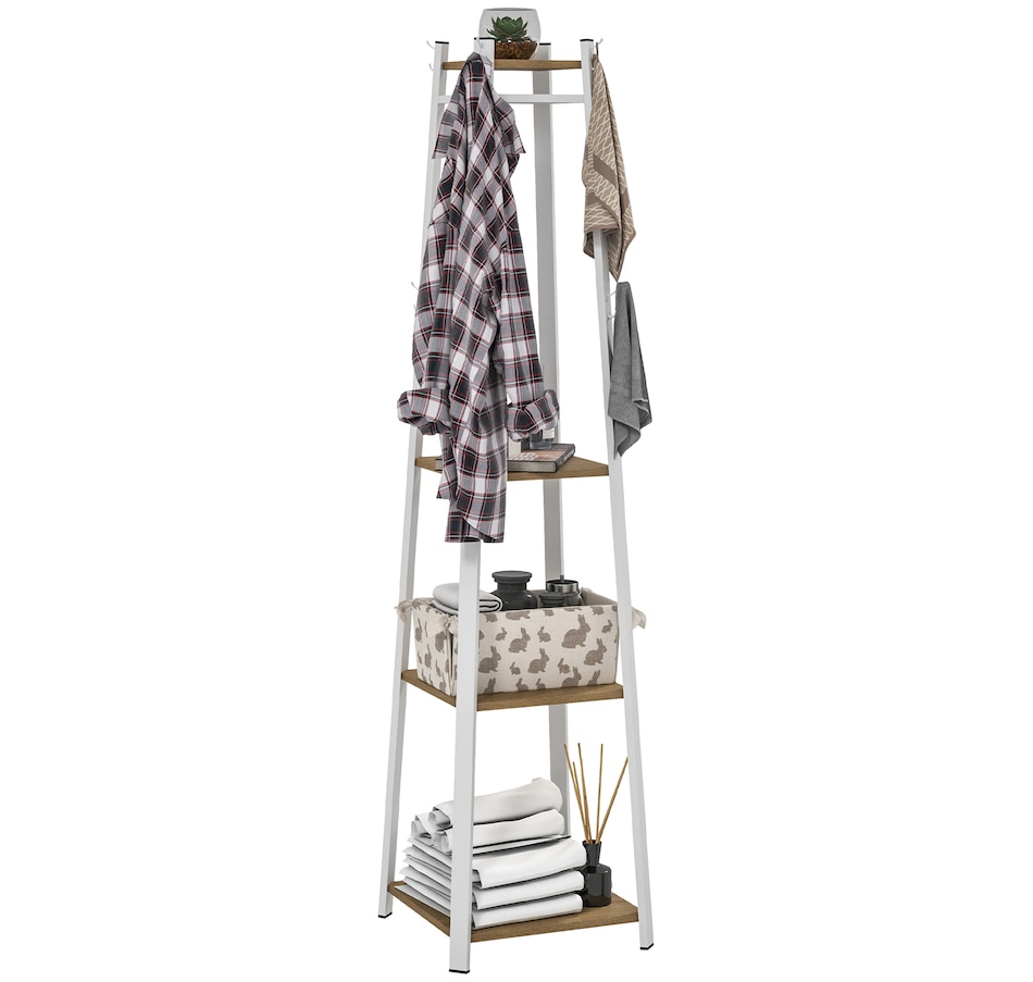 Image 934984.jpg, Product 934-984 / Price $59.99, HOMCOM Clothes Rack, Garment Rack with 8 Hooks and 3-Tier Shelf, Oak from HOMCOM on TSC.ca's Home & Garden department