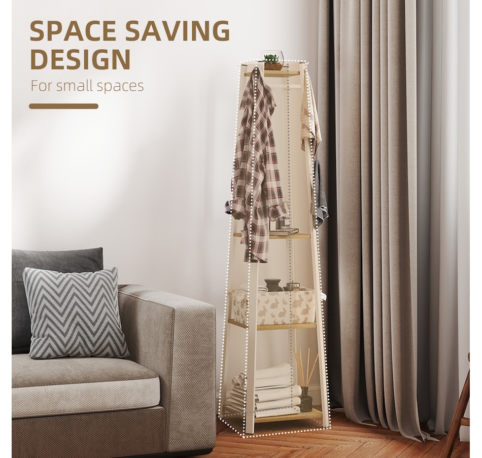 Image 934984_ALTMORE4.jpg, Product 934-984 / Price $59.99, HOMCOM Clothes Rack, Garment Rack with 8 Hooks and 3-Tier Shelf, Oak from HOMCOM on TSC.ca's Home & Garden department