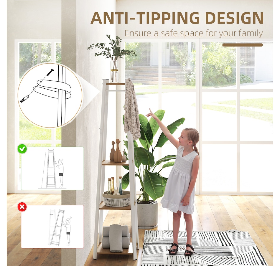 Image 934984_ALTMORE5.jpg, Product 934-984 / Price $59.99, HOMCOM Clothes Rack, Garment Rack with 8 Hooks and 3-Tier Shelf, Oak from HOMCOM on TSC.ca's Home & Garden department