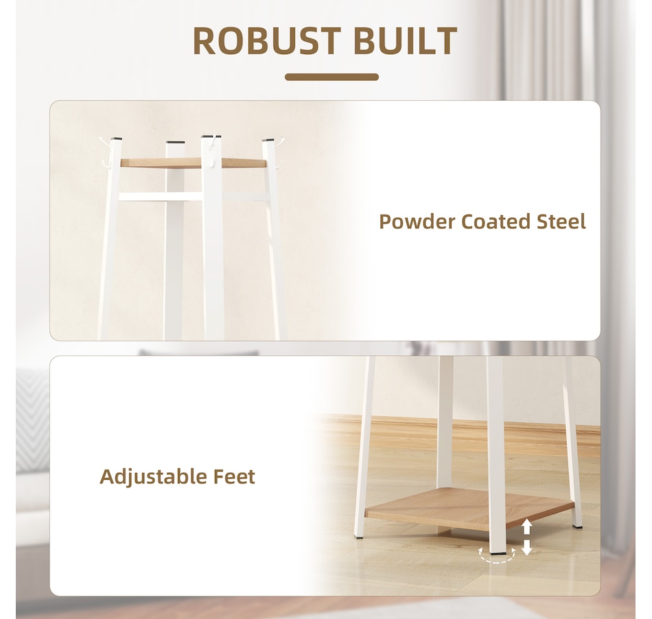Image 934984_ALTMORE6.jpg, Product 934-984 / Price $59.99, HOMCOM Clothes Rack, Garment Rack with 8 Hooks and 3-Tier Shelf, Oak from HOMCOM on TSC.ca's Home & Garden department